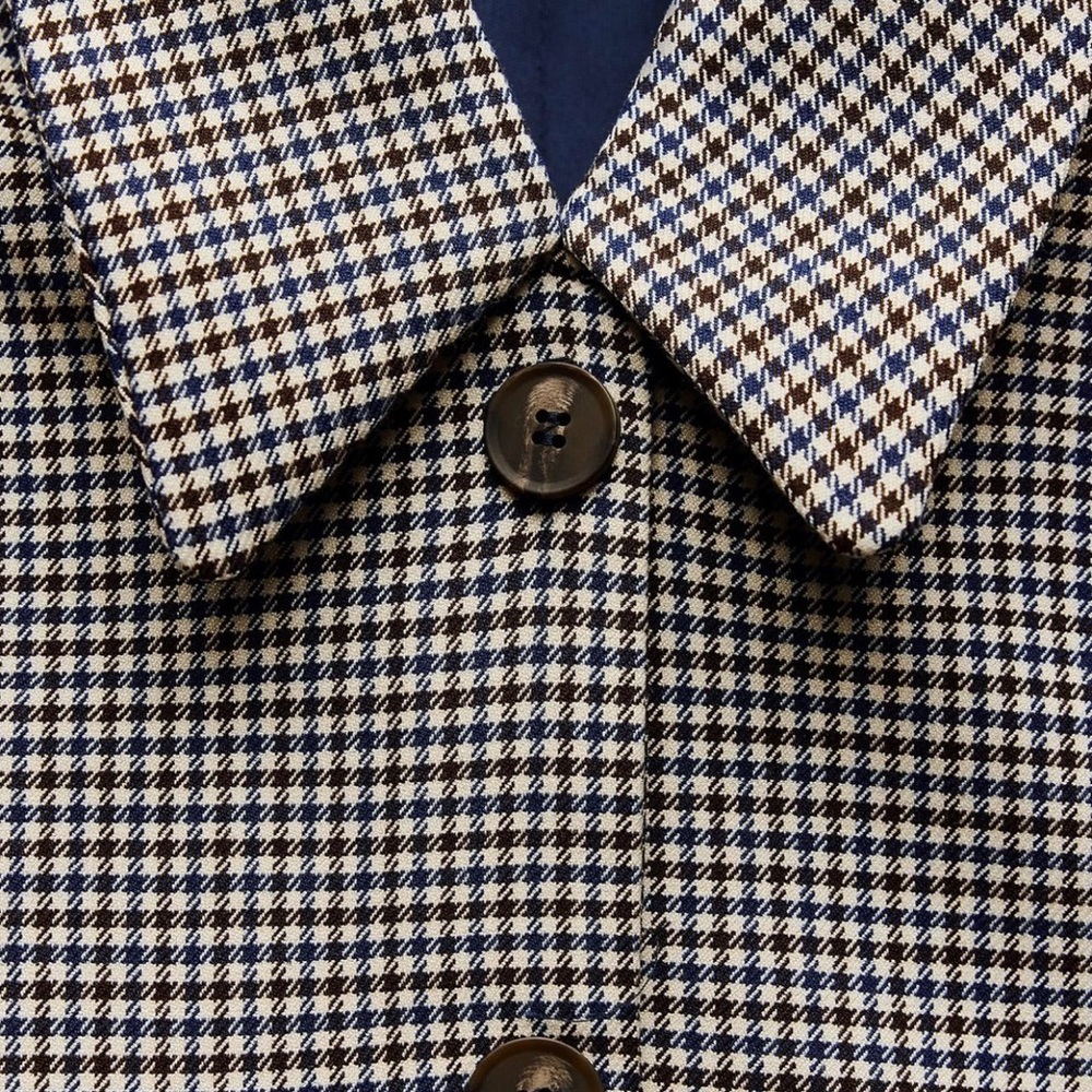 Zara NWT navy and brown mini houndstooth checkered lapel collar dress - Picture 7 of 9